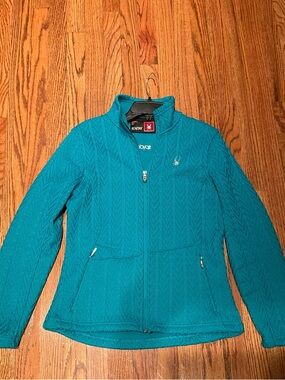 Spyder Women’s Full Zip Sweater Jacket Turquoise Blue Size Large Fleece Lined